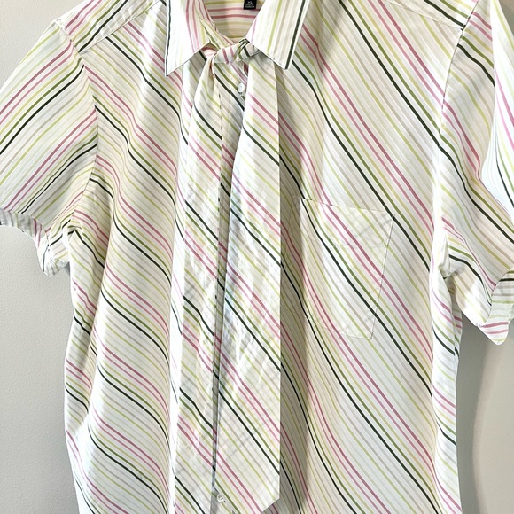 Talbots Womens Short Sleeve Button Down Shirt Pastel Striped Top With Tie XL - Picture 2 of 7
